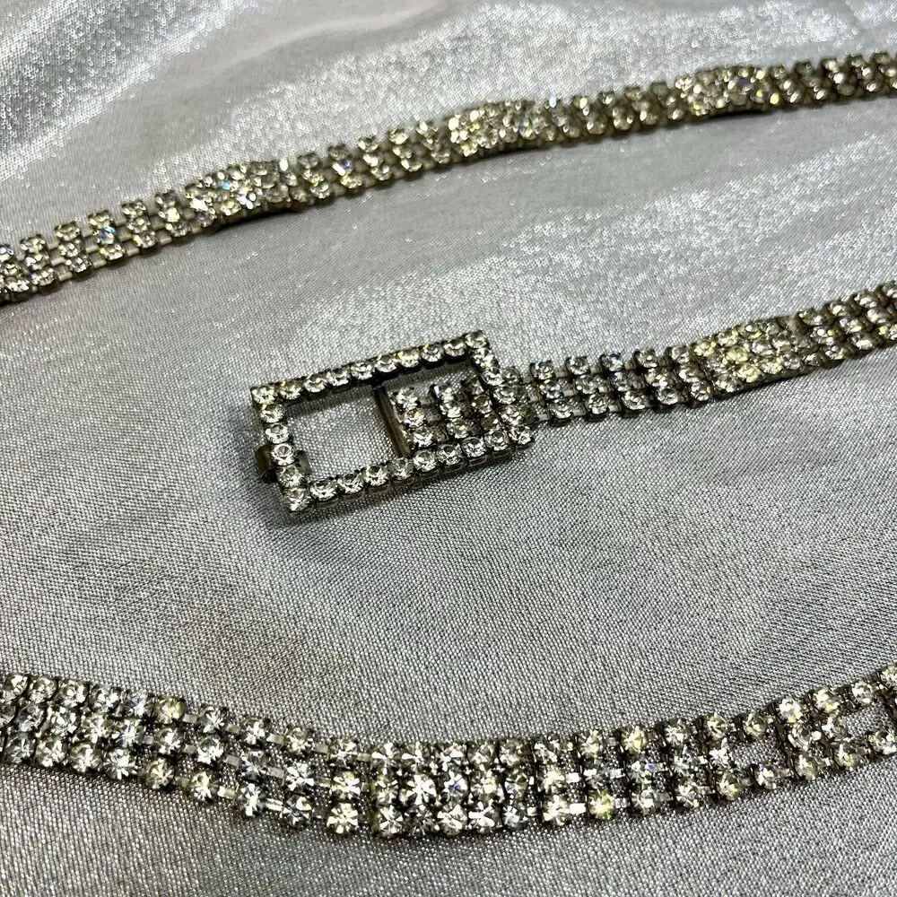 Clear Rhinestone Crystal Mesh Bling Belt Retro Vintage Look
